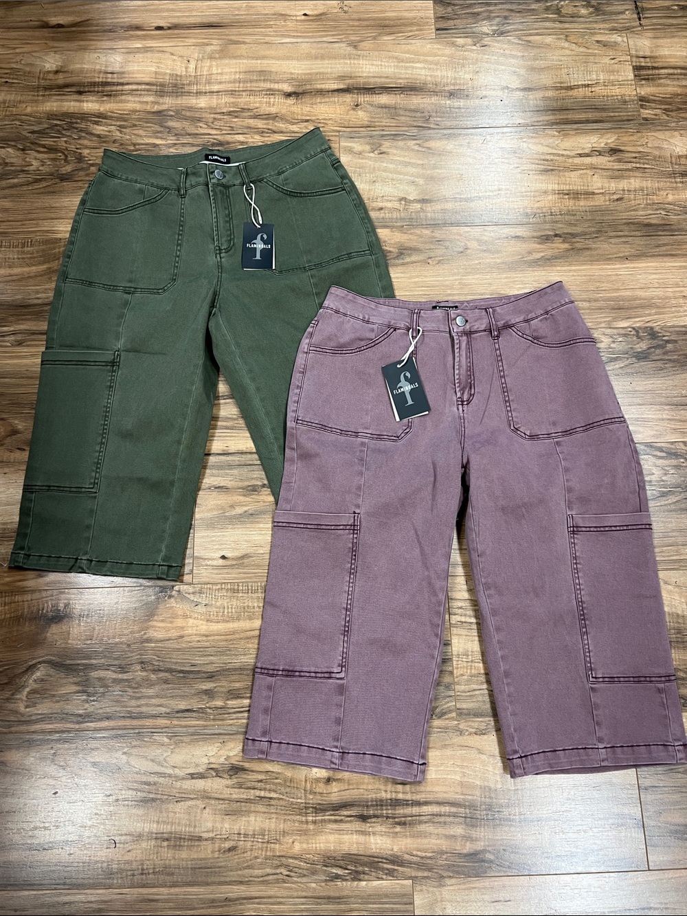 FLAMINGALS | cropped/crop/capri utility/cargo stretch twill pants Large 10/12